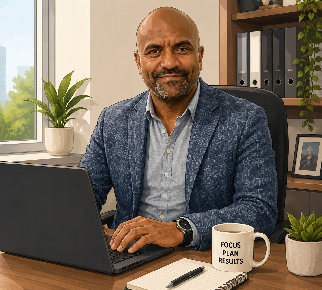 Illustration of a person working focused at a computer